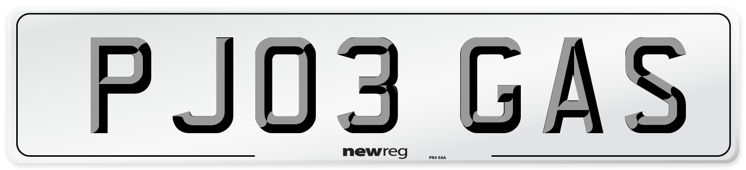 PJ03 GAS Number Plate from New Reg